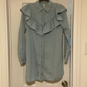 Zara denim ruffle shirt dress